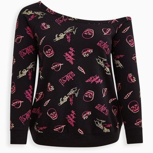 Torrid LoveSick Off-Shoulder Sweatshirt - Everyday Fleece Graffiti Black 3x NWT - Picture 5 of 10